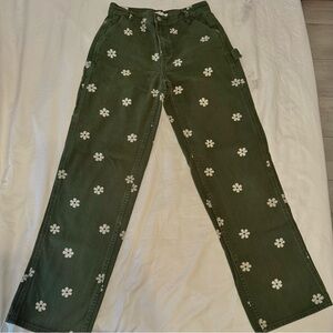 Green Pacsun Cargo Pants with White Floral Pattern